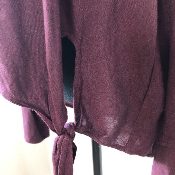 Cloth & Stone Anthropologie Shirt Medium Knot Front Tunic Split Sleeve Burgundy - Picture 3 of 13